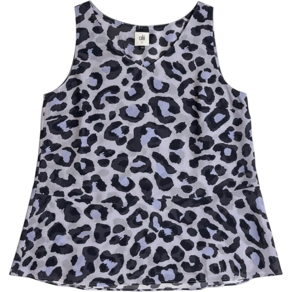 Cabi Leopard Tank Top‎ Women S Gray Purple Animal Print Peplum V-Neck Sleeveless